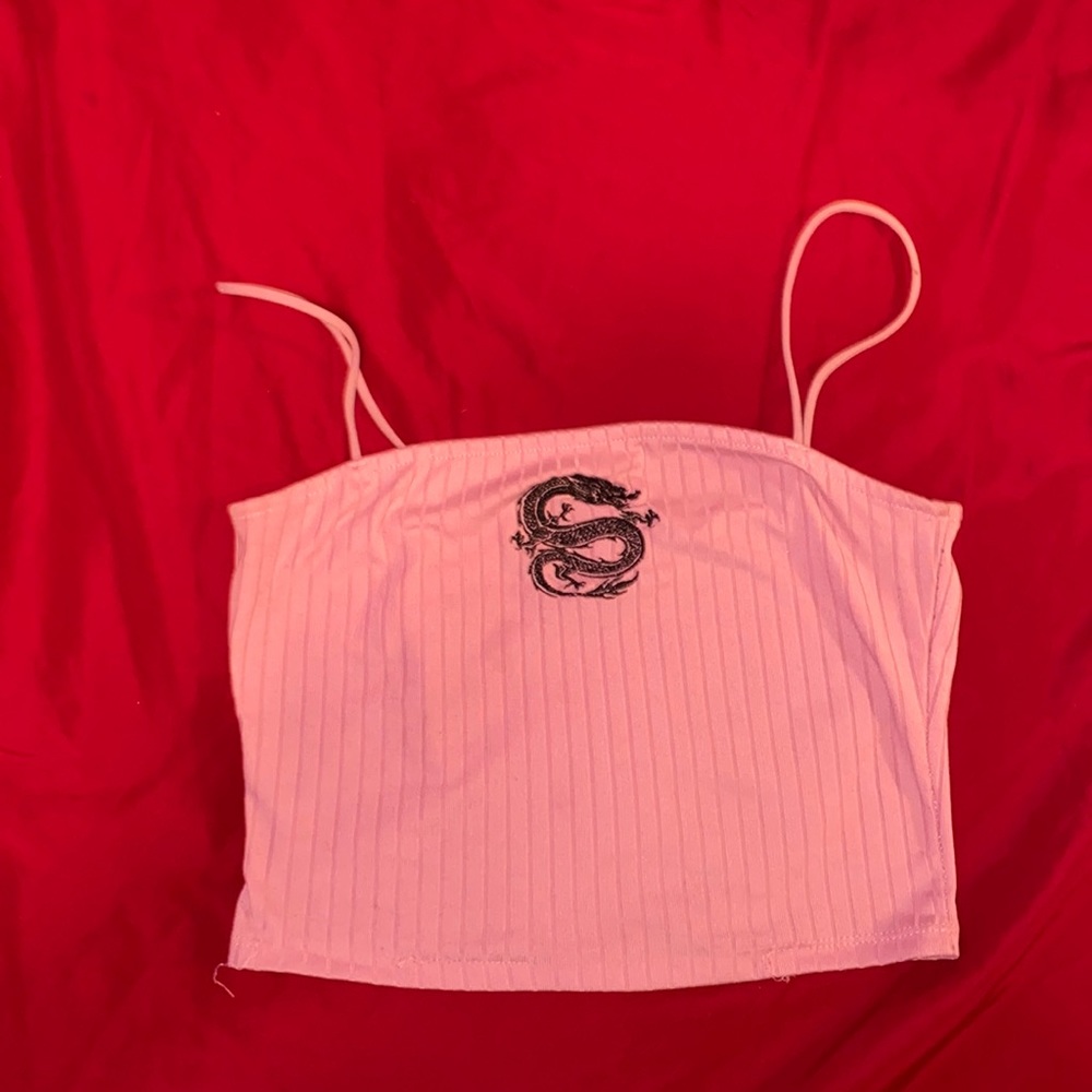 Rue21 pink and black dragon crop top tank top size small